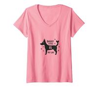 Gráfico Doggy Style is My Life Pet Lover Camiseta Cuello V, Mujer, Rosado, L