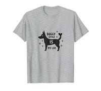 Gráfico Doggy Style is My Life Pet Lover Camiseta, Hombre, Gris Jaspeado, M