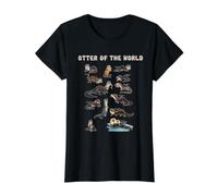 Gráfico Educativo de Especies Silvestres de nutrias del Mundo Camiseta gráfica económica, Mujer, Negro, XS