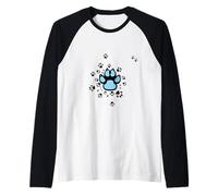 Gráfico estético Huellas de Perro Azul Claro con Garras Camiseta Manga Raglan
