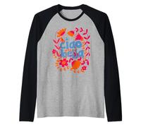 Gráfico Floral con Texto Italiano Ciao Bella Camiseta Manga Raglan