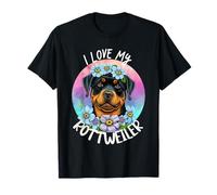 Gráfico Floral de Cachorro con Texto en inglés «I Love My Rottweiler» Camiseta