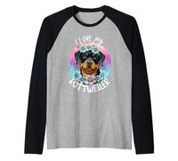 Gráfico Floral de Cachorro con Texto en inglés «I Love My Rottweiler» Camiseta Manga Raglan