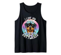 Gráfico Floral de Cachorro con Texto en inglés «I Love My Rottweiler» Camiseta sin Mangas