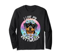 Gráfico Floral de Cachorro con Texto en inglés «I Love My Rottweiler» Manga Larga