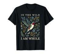 Gráfico Floral Retro de colibrí con Texto «In The Wild I Am Whole» Camiseta