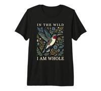 Gráfico Floral Retro de colibrí con Texto «In The Wild I Am Whole» Camiseta Premium
