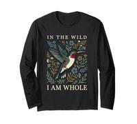 Gráfico Floral Retro de colibrí con Texto «In The Wild I Am Whole» Manga Larga