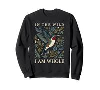 Gráfico Floral Retro de colibrí con Texto «In The Wild I Am Whole» Sudadera