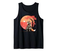Gráfico Fox Warrior Puesta de Sol Japonesa Ukiyo-e Arte Camiseta sin Mangas