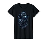 Gráfico gótico Oscuro de Hear See Speak No Evil Skulls Camiseta gráfica económica, Mujer, Negro, S