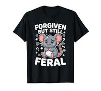 Gráfico Kawaii de Rata Forgiven But Still Feral Confident Camiseta