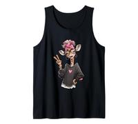 Gráfico Kawaii de Ropa Urbana con diseño de Jirafa con el Signo de la Paz guiñando un Ojo Camiseta sin Mangas