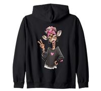 Gráfico Kawaii de Ropa Urbana con diseño de Jirafa con el Signo de la Paz guiñando un Ojo Sudadera con Capucha