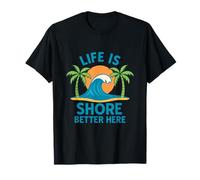 Gráfico Life Is Shore Better Here Beach Summer Wave Palm Camiseta