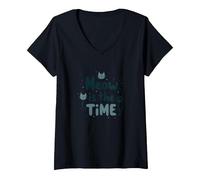 Gráfico Meow is The Time Cat Lover Camiseta Cuello V, Mujer, Negro, XXL