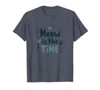 Gráfico Meow is The Time Cat Lover Camiseta, Hombre, Azul Jaspeado, S