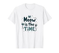 Gráfico Meow is The Time Cat Lover Camiseta, Hombre, Blanco, 3XL