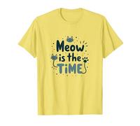 Gráfico Meow is The Time Cat Lover Camiseta, Hombre, Limón, S