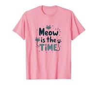 Gráfico Meow is The Time Cat Lover Camiseta, Hombre, Rosado, S