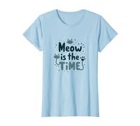 Gráfico Meow is The Time Cat Lover Camiseta, Mujer, Azul Bebé, S