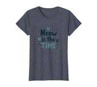 Gráfico Meow is The Time Cat Lover Camiseta, Mujer, Azul Jaspeado, M