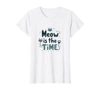 Gráfico Meow is The Time Cat Lover Camiseta, Mujer, Blanco, XL