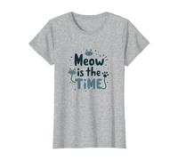 Gráfico Meow is The Time Cat Lover Camiseta, Mujer, Gris Jaspeado, XL