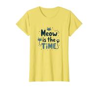 Gráfico Meow is The Time Cat Lover Camiseta, Mujer, Limón, S