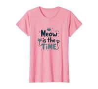 Gráfico Meow is The Time Cat Lover Camiseta, Mujer, Rosado, XL