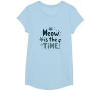 Gráfico Meow is The Time Cat Lover Camiseta, Niñas, Azul Bebé, XS
