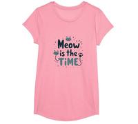 Gráfico Meow is The Time Cat Lover Camiseta, Niñas, Rosado, Pequeña