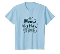 Gráfico Meow is The Time Cat Lover Camiseta, Niños, Azul Bebé, 10 años