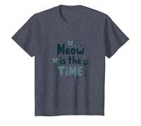 Gráfico Meow is The Time Cat Lover Camiseta, Niños, Azul Jaspeado, 12 años