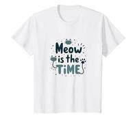 Gráfico Meow is The Time Cat Lover Camiseta, Niños, Blanco, 12 años