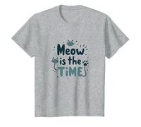Gráfico Meow is The Time Cat Lover Camiseta, Niños, Gris Jaspeado, 8 años