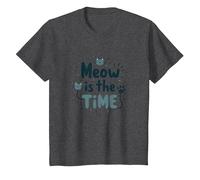 Gráfico Meow is The Time Cat Lover Camiseta, Niños, Jaspeado Oscuro, 6 años