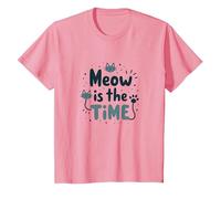 Gráfico Meow is The Time Cat Lover Camiseta, Niños, Rosado, 12 años
