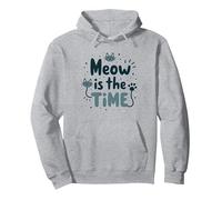 Gráfico Meow is The Time Cat Lover Sudadera con Capucha, Unisex para Adultos, Gris Jaspeado, M