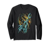 Gráfico Musical Dragon Guitar Fire Lightning Heavy Metal Rock Manga Larga