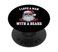 Gráfico navideño Divertido de Papá Noel con Texto «I Love a Man with a Beard» PopSockets PopGrip Adhesivo