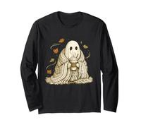 Gráfico otoñal Vintage y Acogedor de Ghost Pumpkin Spice Latte Manga Larga