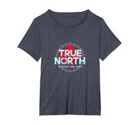 Gráfico patriótico Fuerte y Libre de Canadá True North Camiseta, Mujer Tallas Grandes, Azul Jaspeado, 3XL Grande