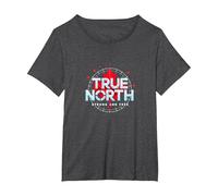Gráfico patriótico Fuerte y Libre de Canadá True North Camiseta, Mujer Tallas Grandes, Jaspeado Oscuro, 6XL Grande