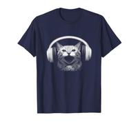 Gráfico Retro de Gatos con Auriculares semitono patrón de Puntos Musicales Camiseta