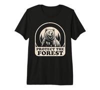 Gráfico Retro de la Naturaleza de un Oso Pardo Llamado Protect The Forest Camiseta Premium