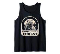 Gráfico Retro de la Naturaleza de un Oso Pardo Llamado Protect The Forest Camiseta sin Mangas