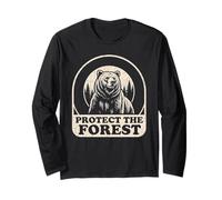 Gráfico Retro de la Naturaleza de un Oso Pardo Llamado Protect The Forest Manga Larga