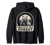Gráfico Retro de la Naturaleza de un Oso Pardo Llamado Protect The Forest Sudadera con Capucha