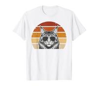 Gráfico Retro de Maine Coon Sunset Cat Lover, Vintage y Genial Camiseta gráfica económica, Hombre, Blanco, M